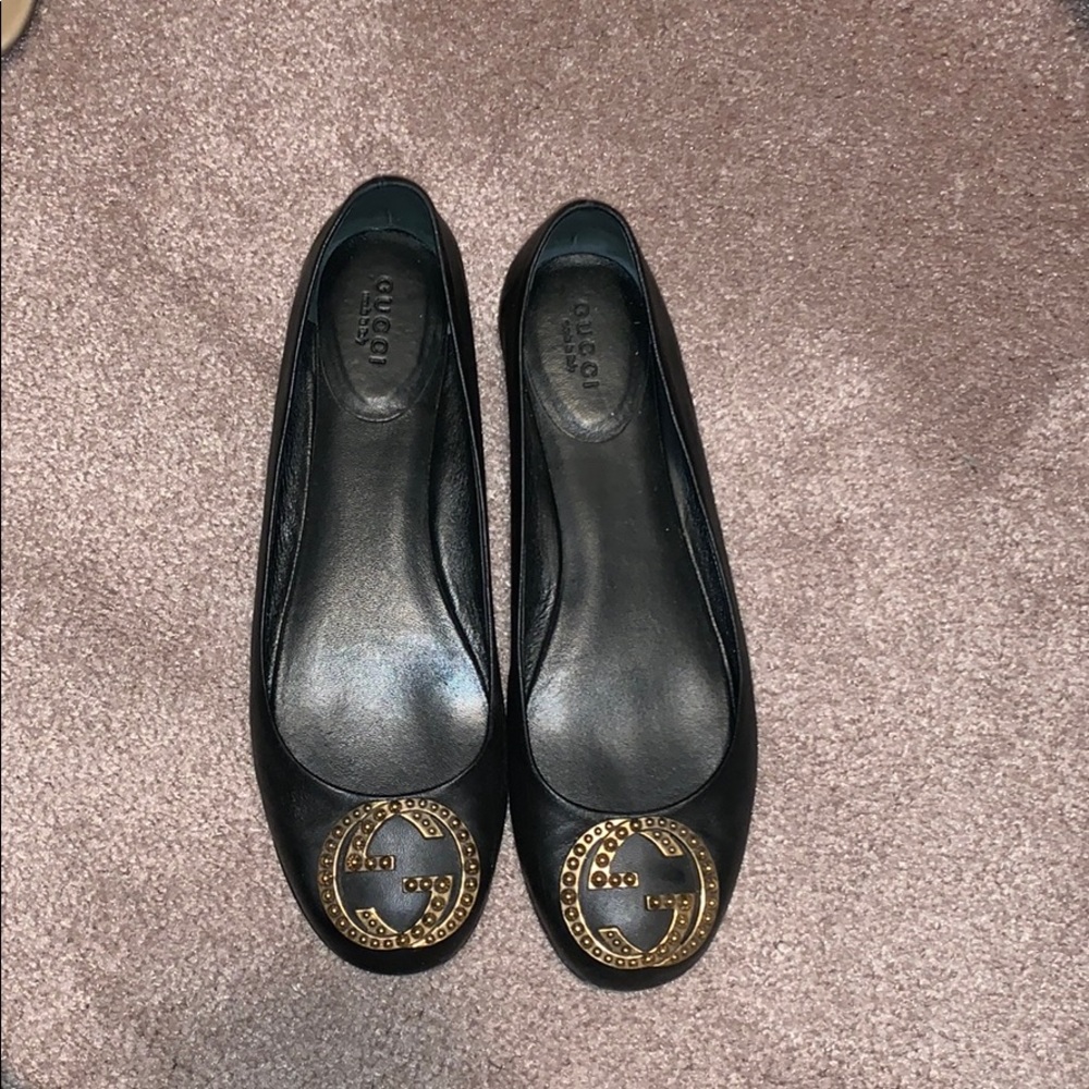 Gucci GG Ballet Flats Black Gold Hardware 36.5